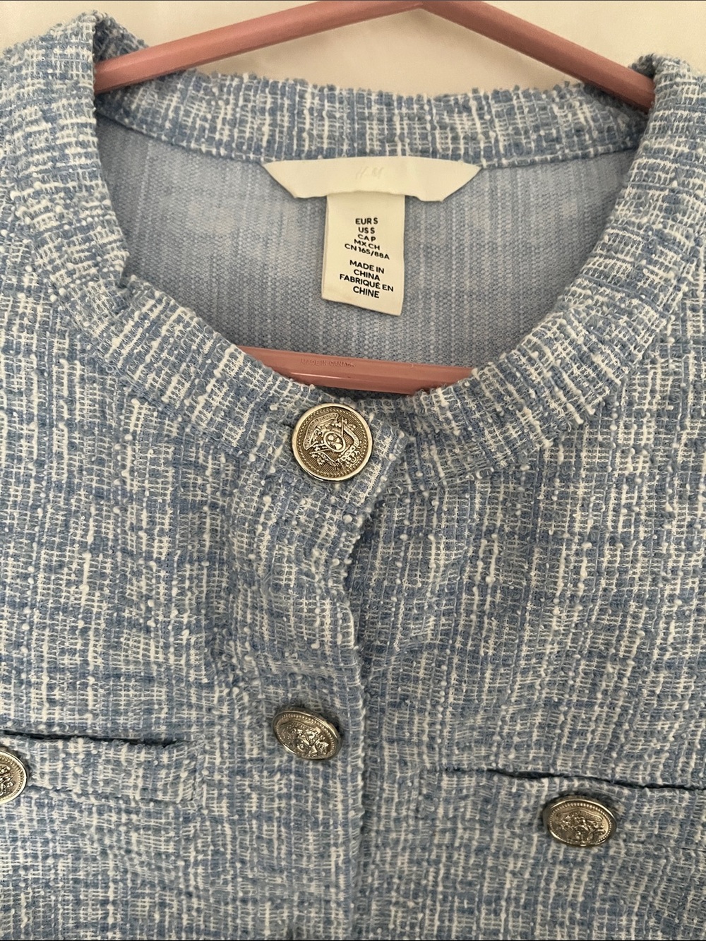 H&M Light Blue Tweed Buttoned Boxy Jacket - Picture 4 of 12